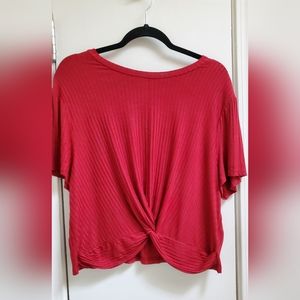 Two Bundled Pink and Red Knot-tied Crop Tops